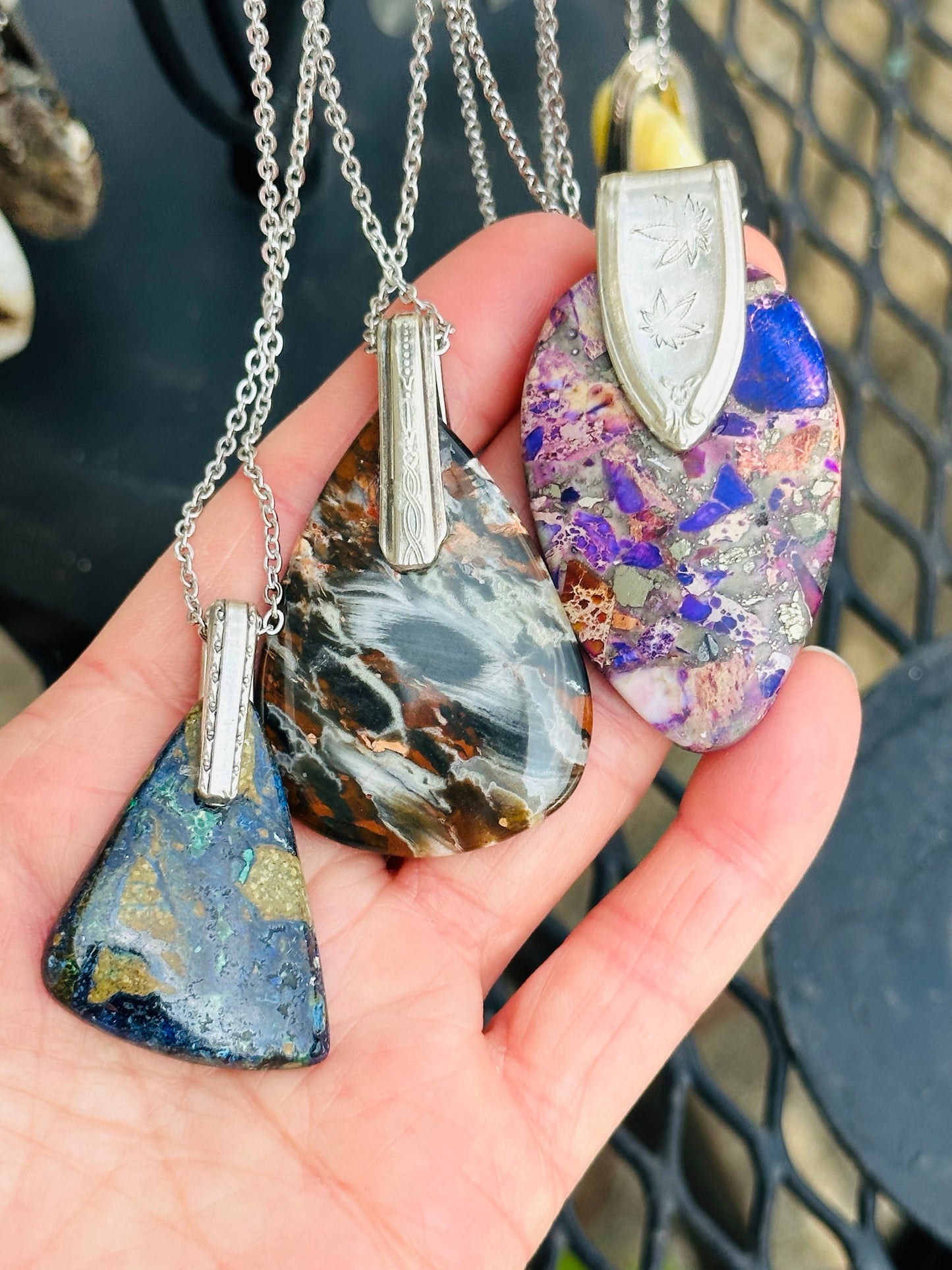 Gemstone Necklace - Jasper, Vintage Silver Bail