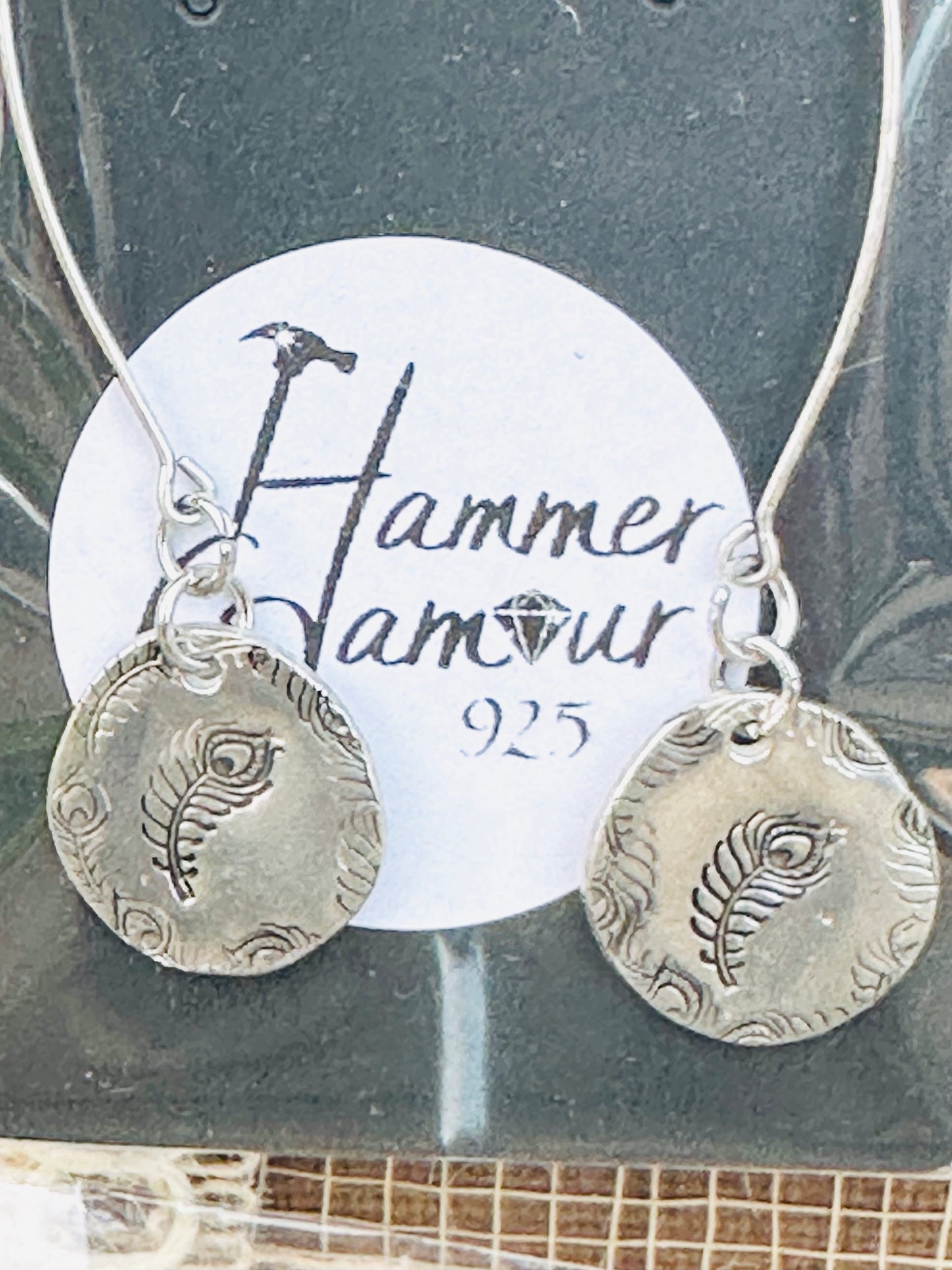 Peacock Feather Earrings - Pewter