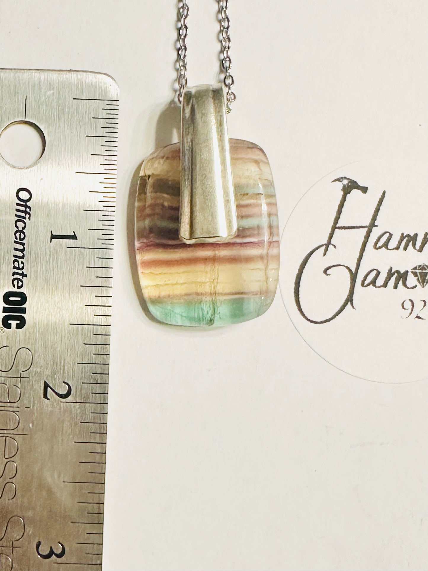 Gemstone Necklace - Rainbow Fluorite with Vintage Silver Bail