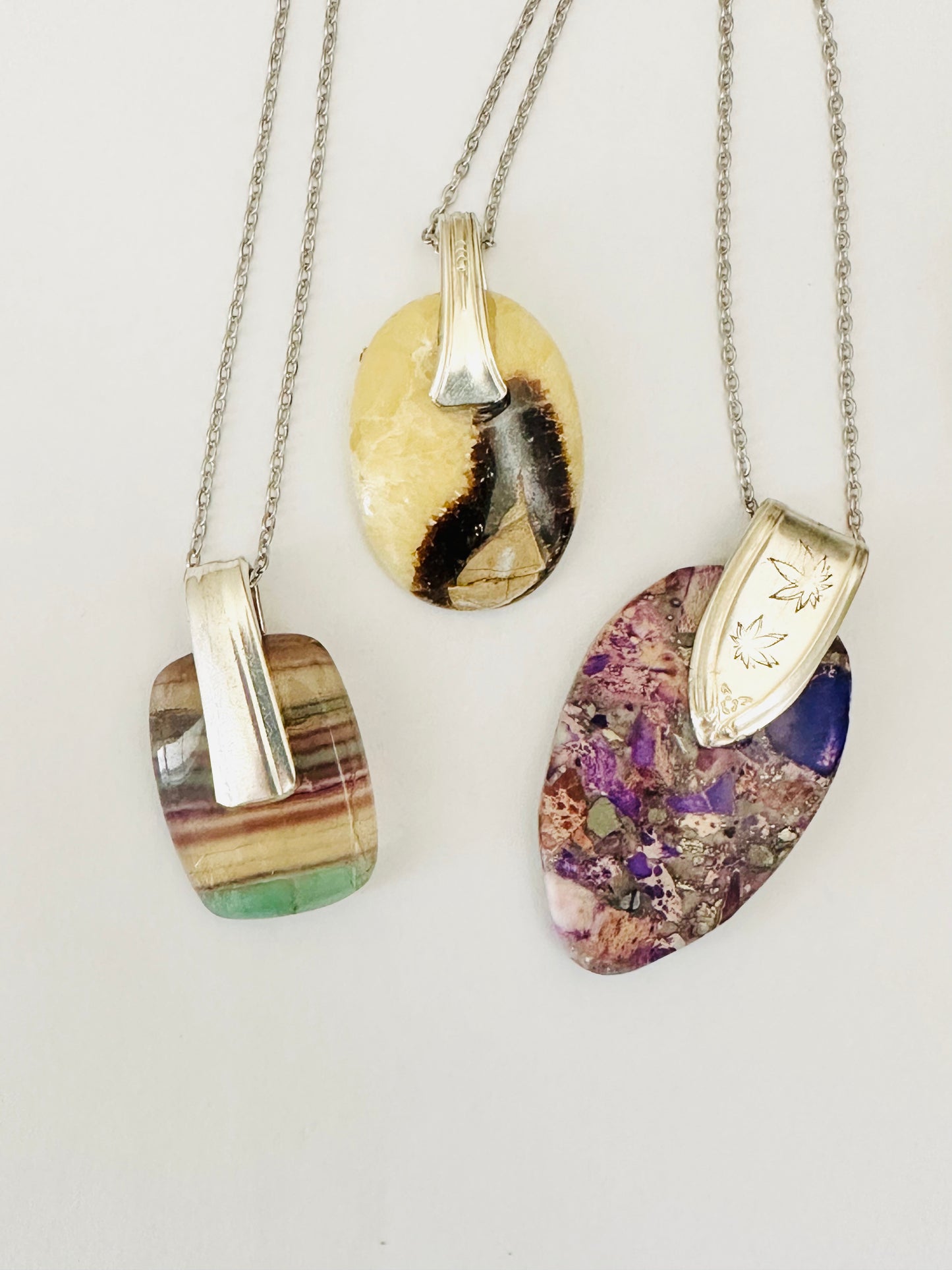 Gemstone Necklace - Rainbow Fluorite with Vintage Silver Bail