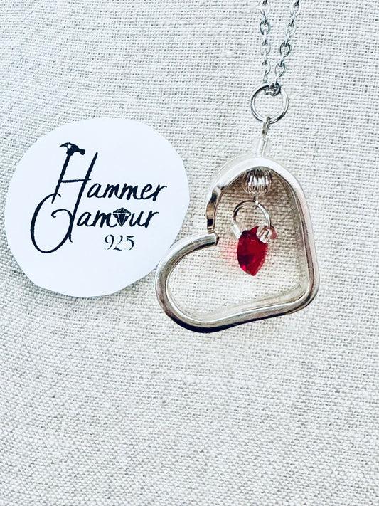 Floating Heart Necklaces with Genuine European Crystals, Red