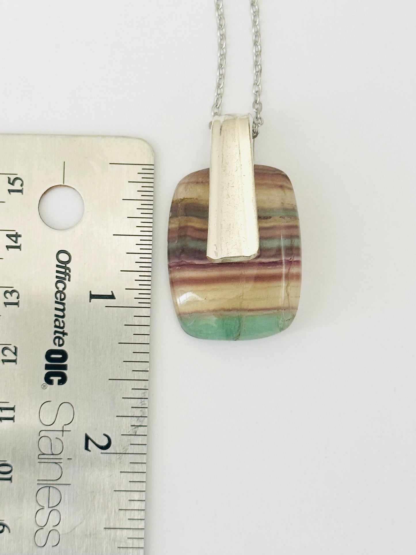 Gemstone Necklace - Rainbow Fluorite with Vintage Silver Bail