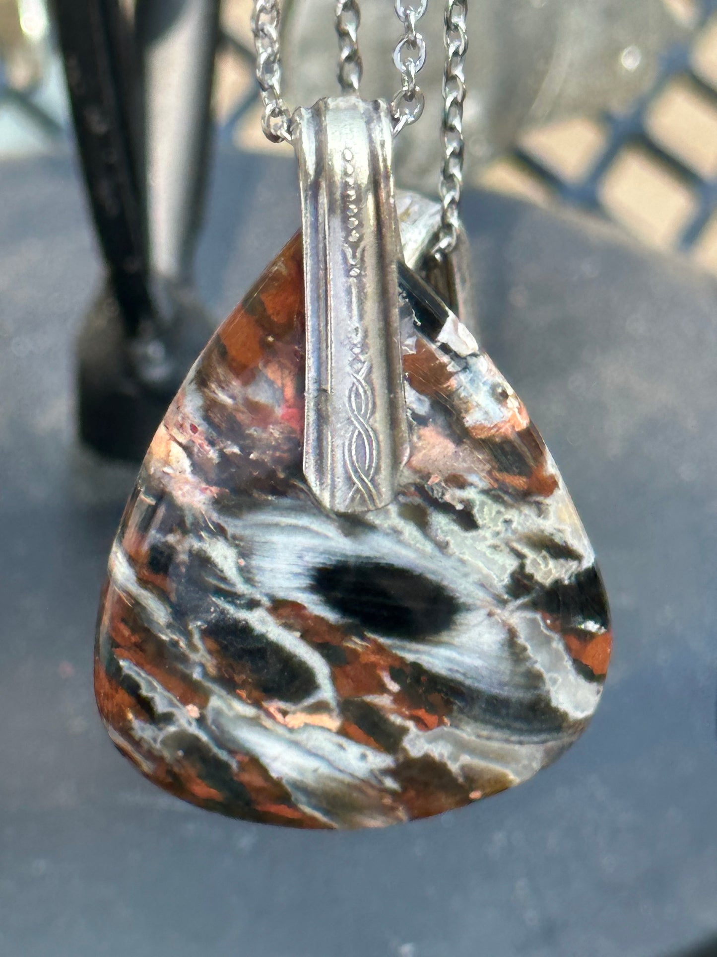 Gemstone Necklace - Jasper, Vintage Silver Bail