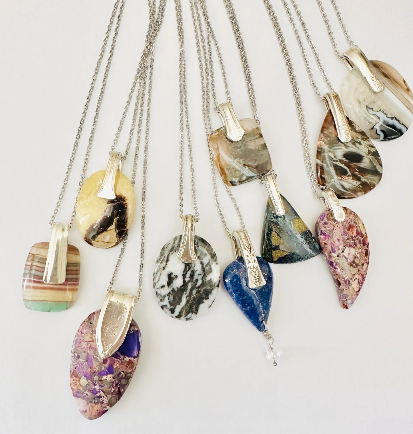 Gemstone Necklace - Jasper, Vintage Silver Bail