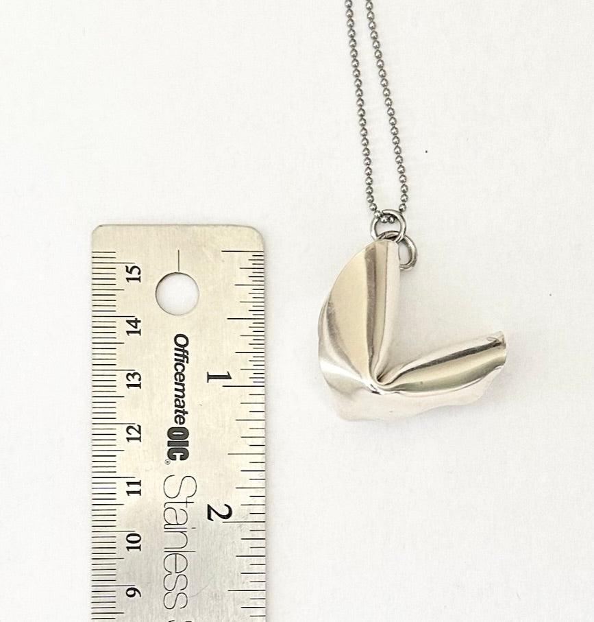 Fortune Cookie Necklace, Vintage Silver