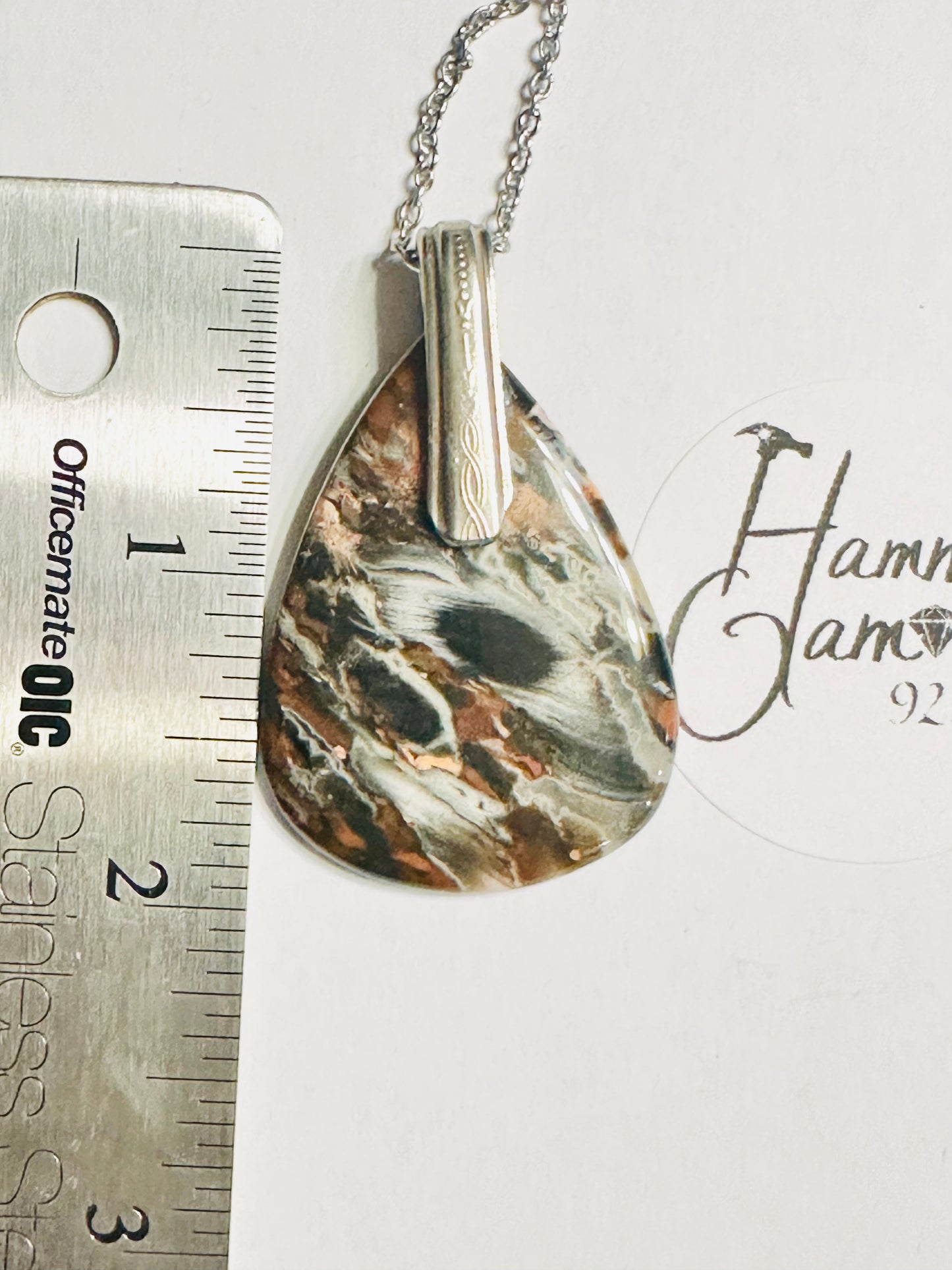 Gemstone Necklace - Jasper, Vintage Silver Bail