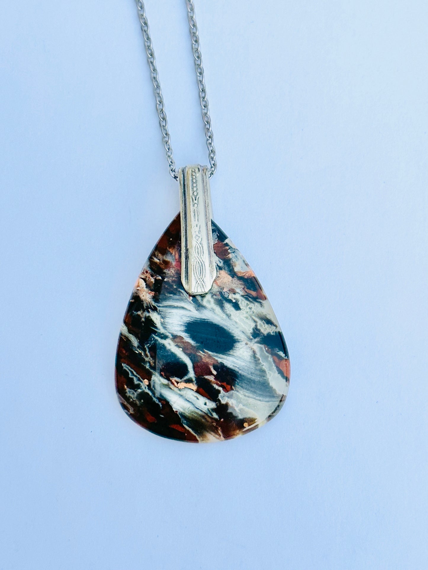 Gemstone Necklace - Jasper, Vintage Silver Bail