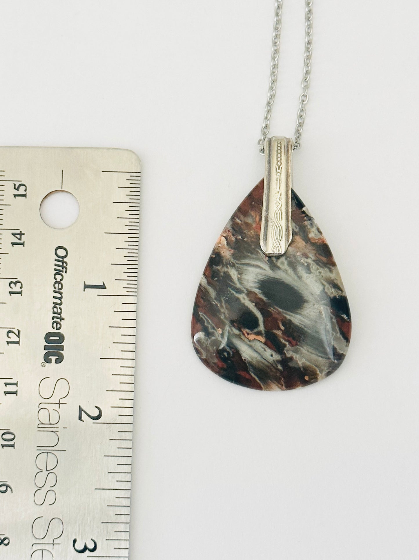Gemstone Necklace - Jasper, Vintage Silver Bail