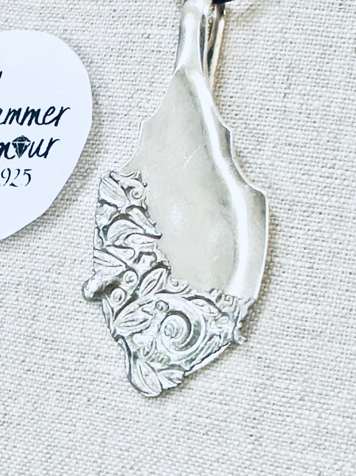 Spoon Necklace, Soldered and Hand Stamped Vintage Silver Plated