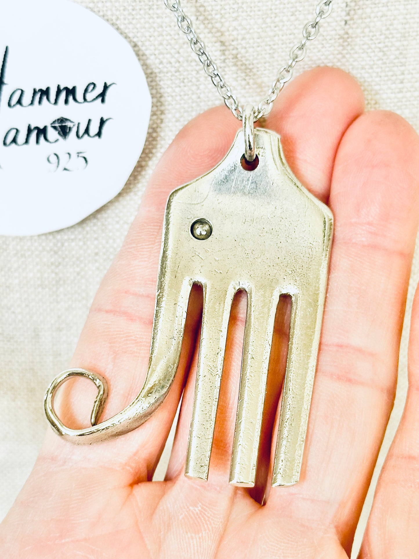 Elephant Necklace, made from Vintage .925 Silver Plated Fork