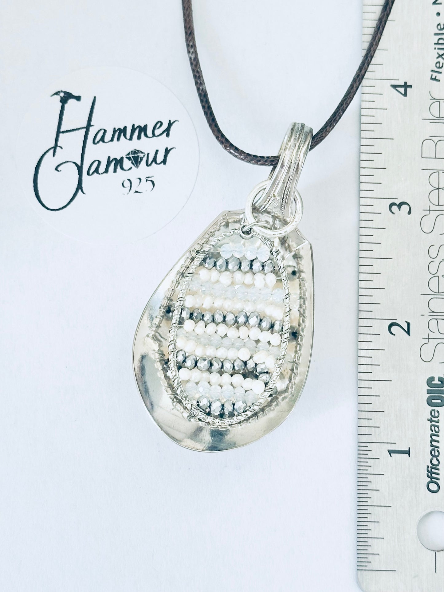 Spoon Necklace, Sugar Bowl, .925 Vintage Sterling Silver Plated with Beaded Charm