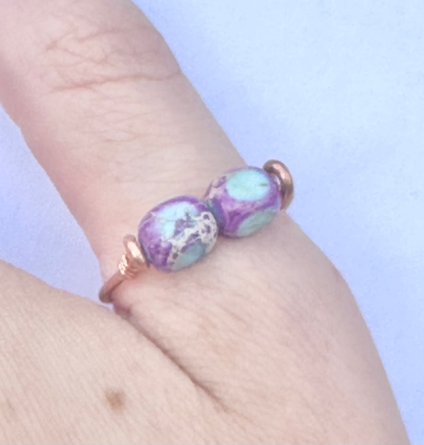 Wire Rings, Copper Ring, Purple Imperial Jasper Beads, Handmade, Custom Sizing