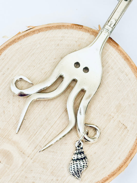 Octopus Necklace, made from Vintage .925 Silver Plated Fork, Handmade, Original Design