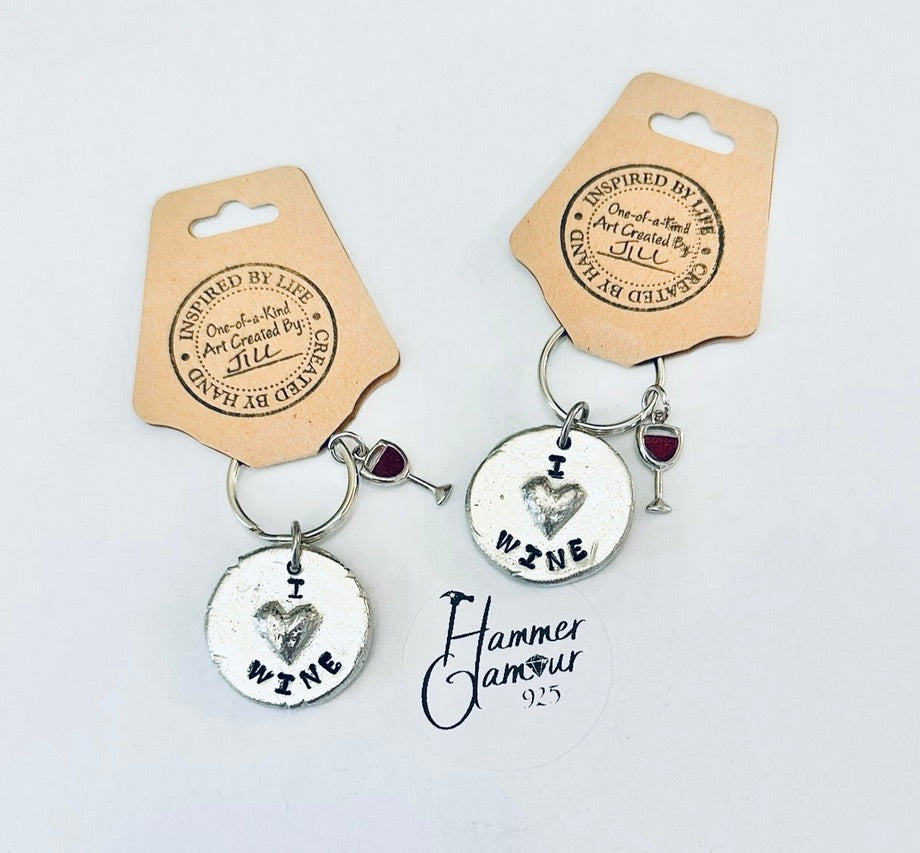 Pewter Heart Keychains, Wine