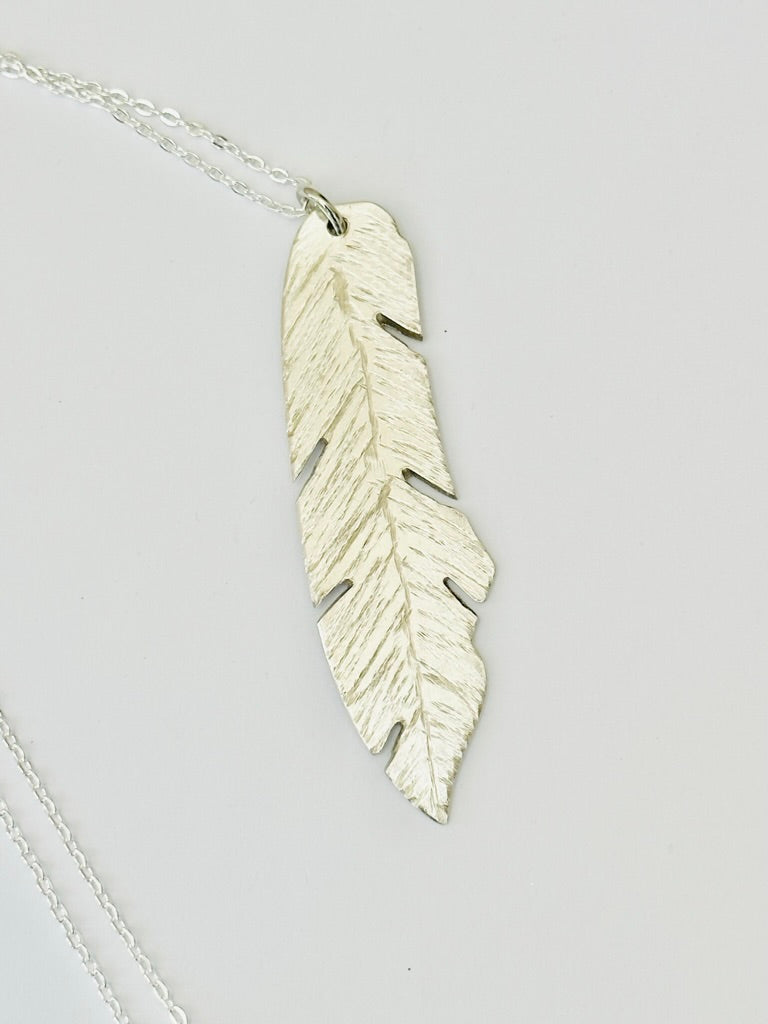 Feather Necklace, Vintage Silver