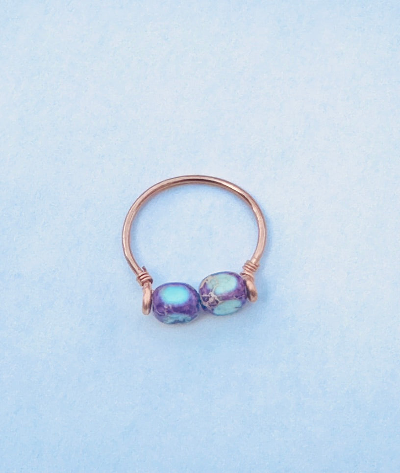 Wire Rings, Copper Ring, Purple Imperial Jasper Beads, Handmade, Custom Sizing