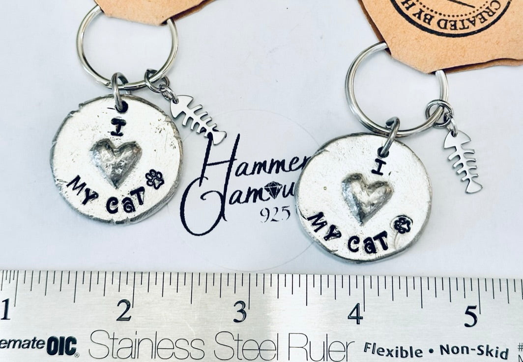 Pewter Heart Keychains, Cats