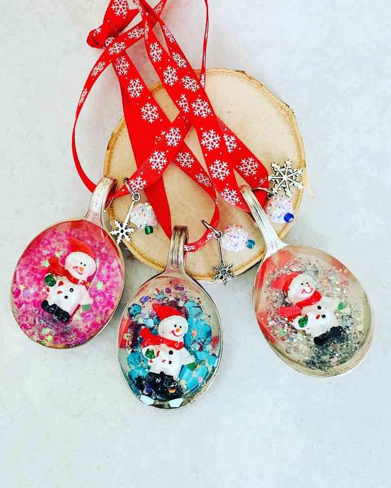 Spoon Bowl Ornaments, Santa Hat Snowman