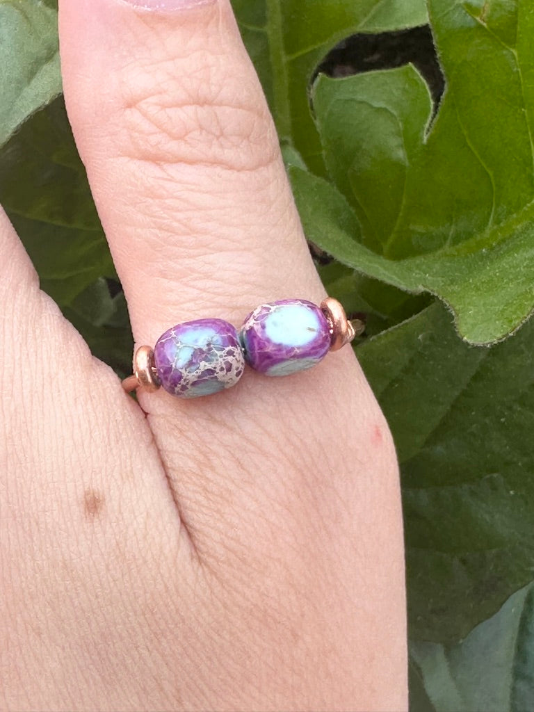 Wire Rings, Copper Ring, Purple Imperial Jasper Beads, Handmade, Custom Sizing