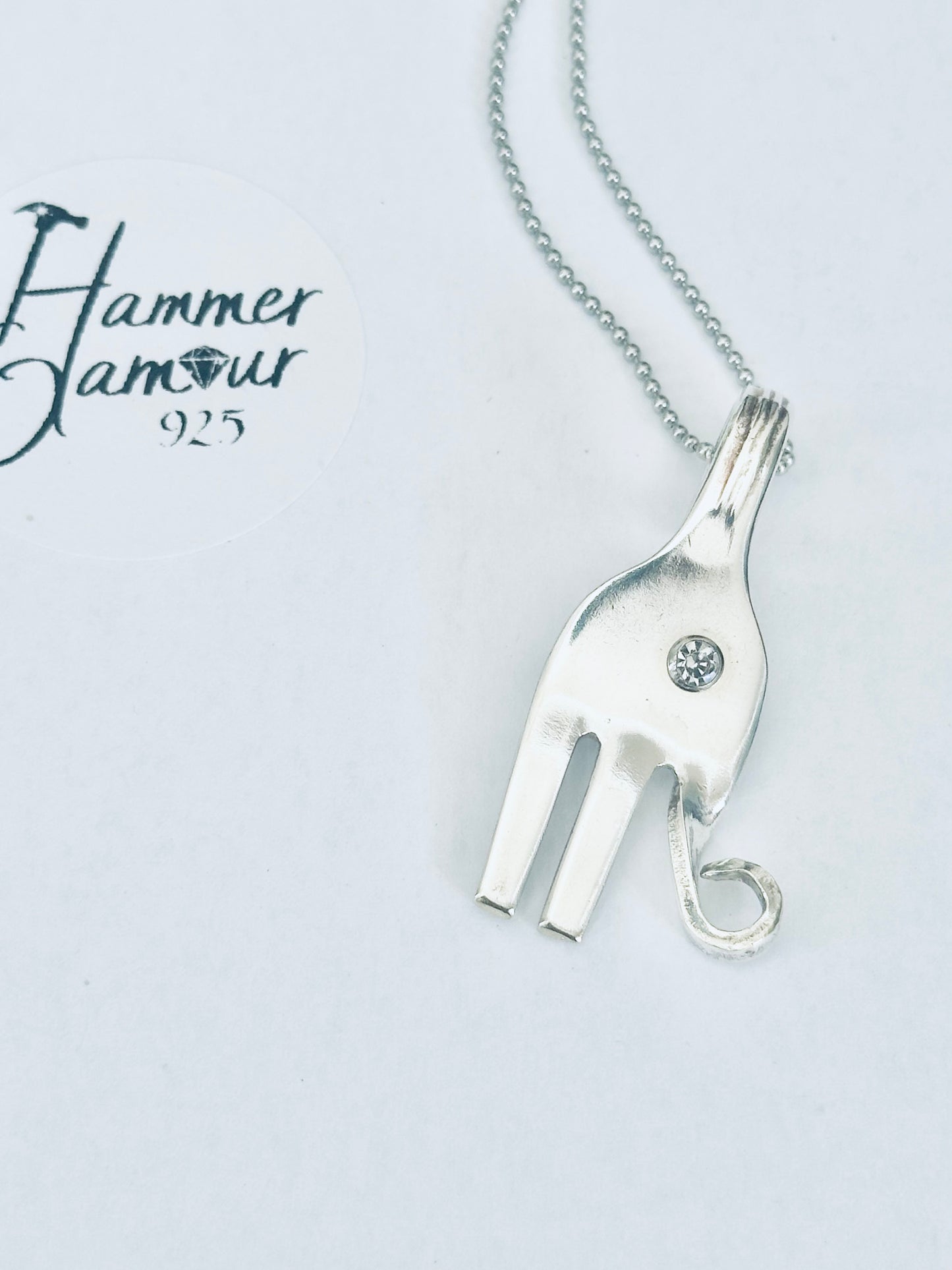 Baby Elephant Necklace, made from Vintage .925 Silver Plated Fork