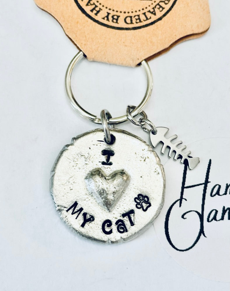 Pewter Heart Keychains, Cats