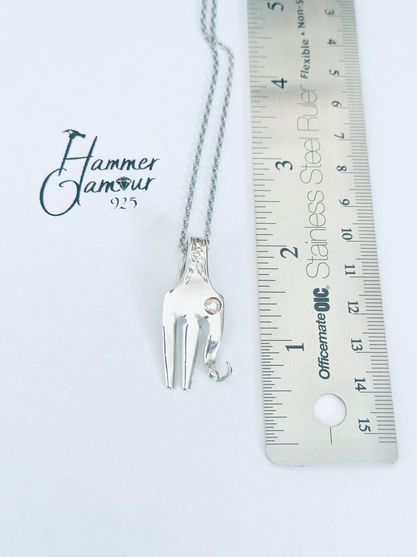 Baby Elephant Necklace, made from Vintage .925 Silver Plated Cocktail Fork