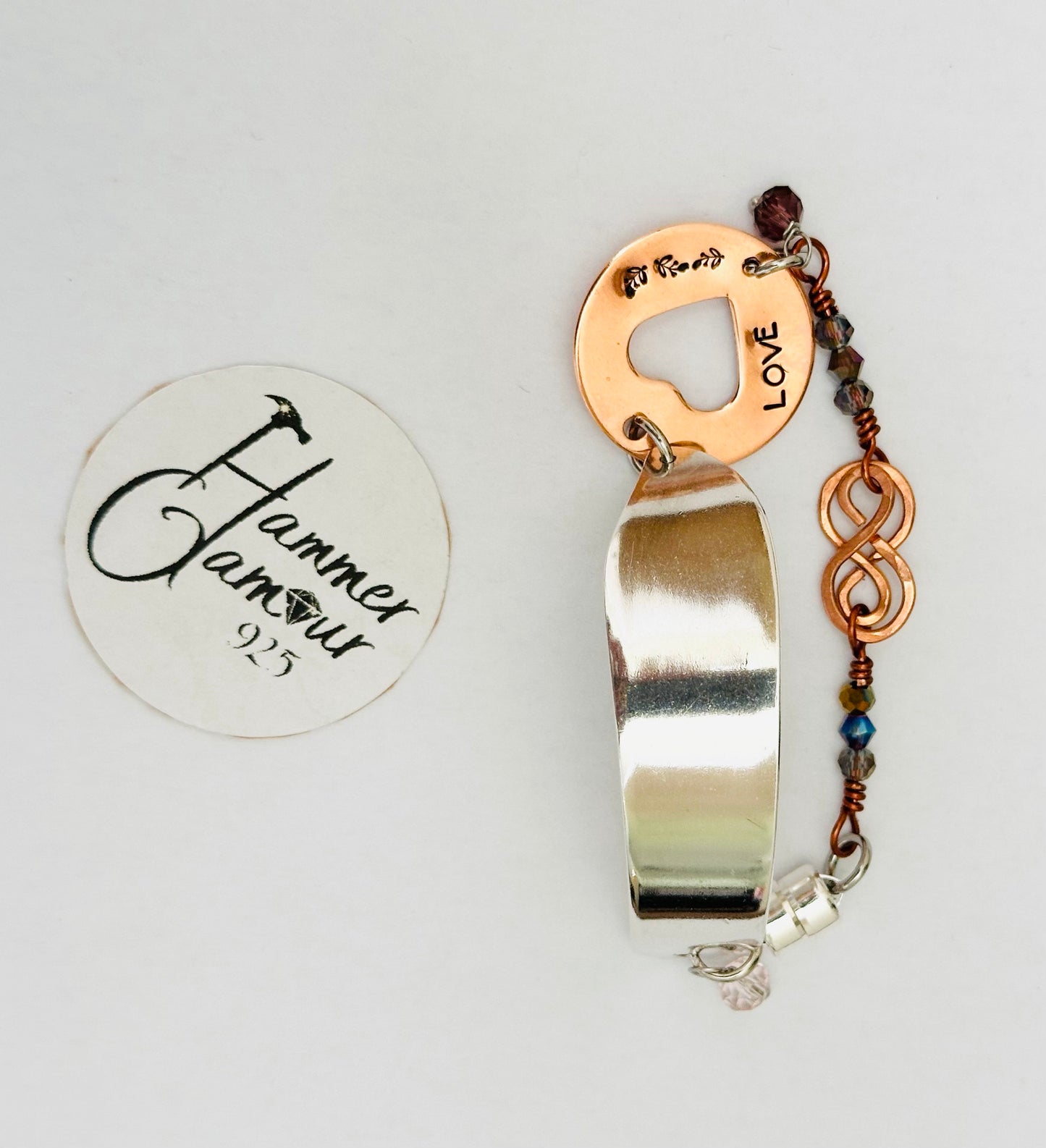 Silverware Bracelet with Copper & Heart Love Design