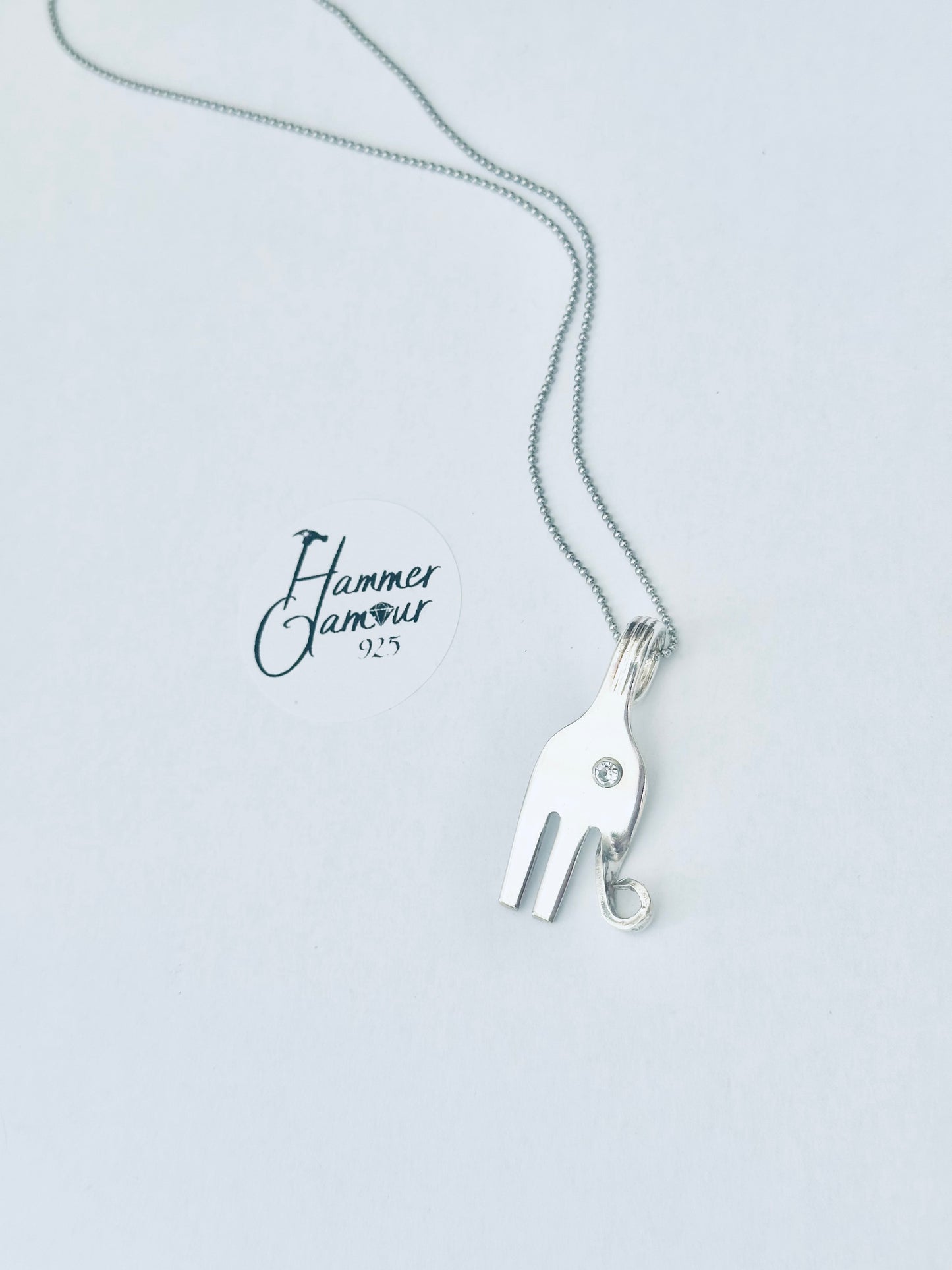 Baby Elephant Necklace, made from Vintage .925 Silver Plated Fork