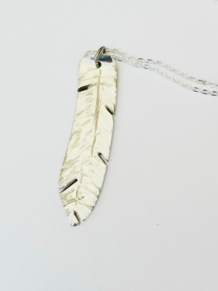 Feather Necklace, Vintage Silver