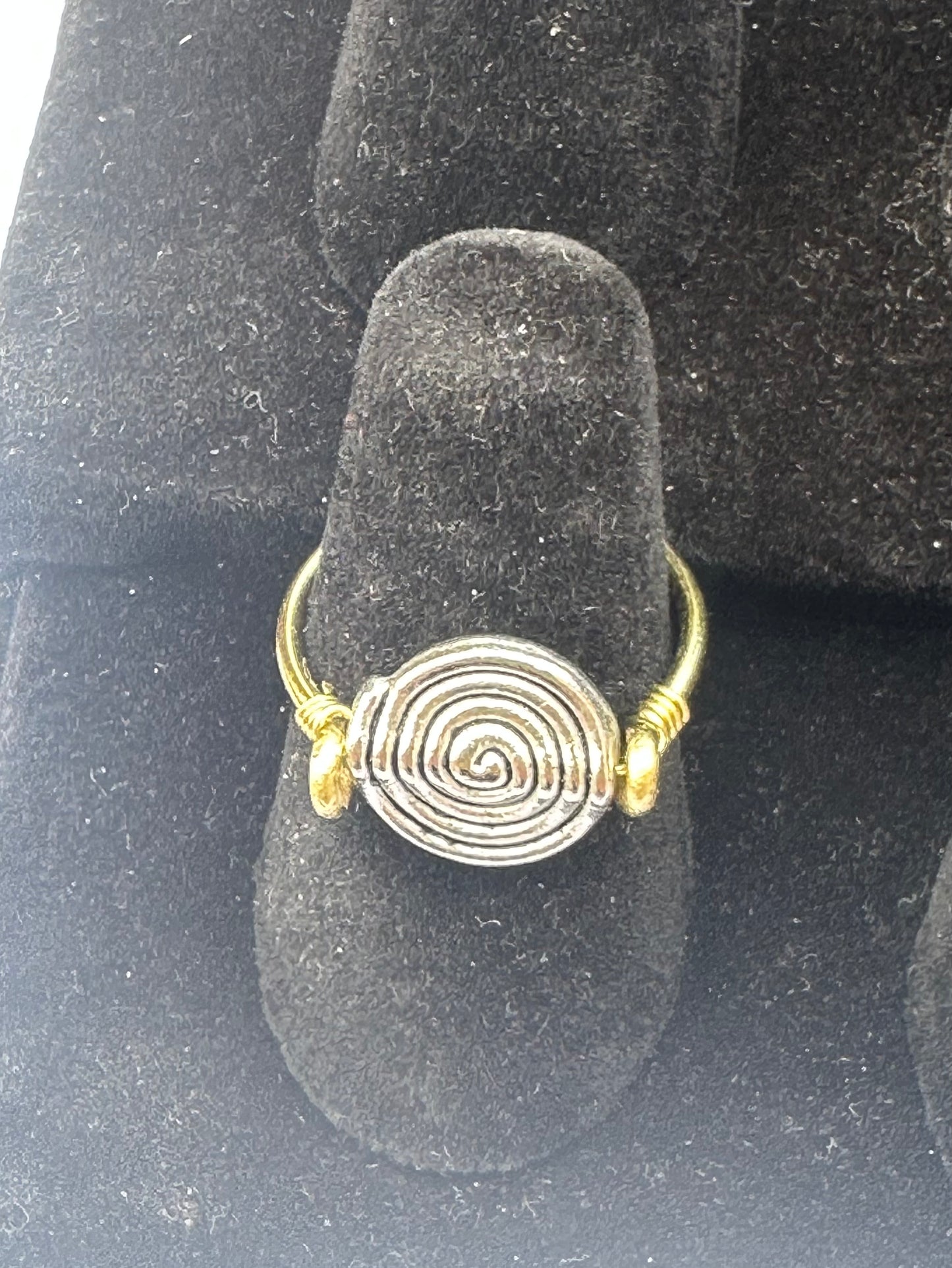 Wire Rings with Spiral Focal Bead, Gold Plated Copper Band and Silver Bead, Handmade, Custom Sizing