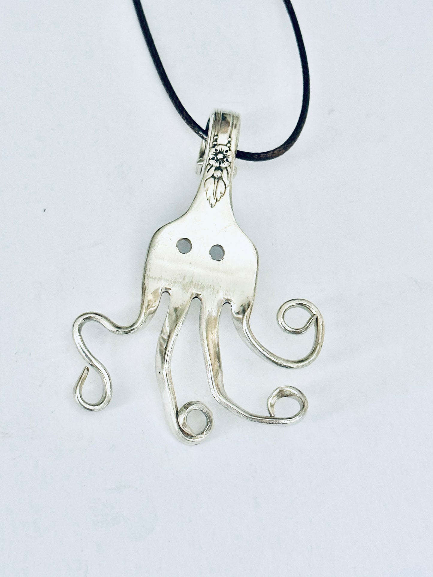 Octopus Necklace, made from Vintage .925 Silver Plated Fork, Handmade, Original Design