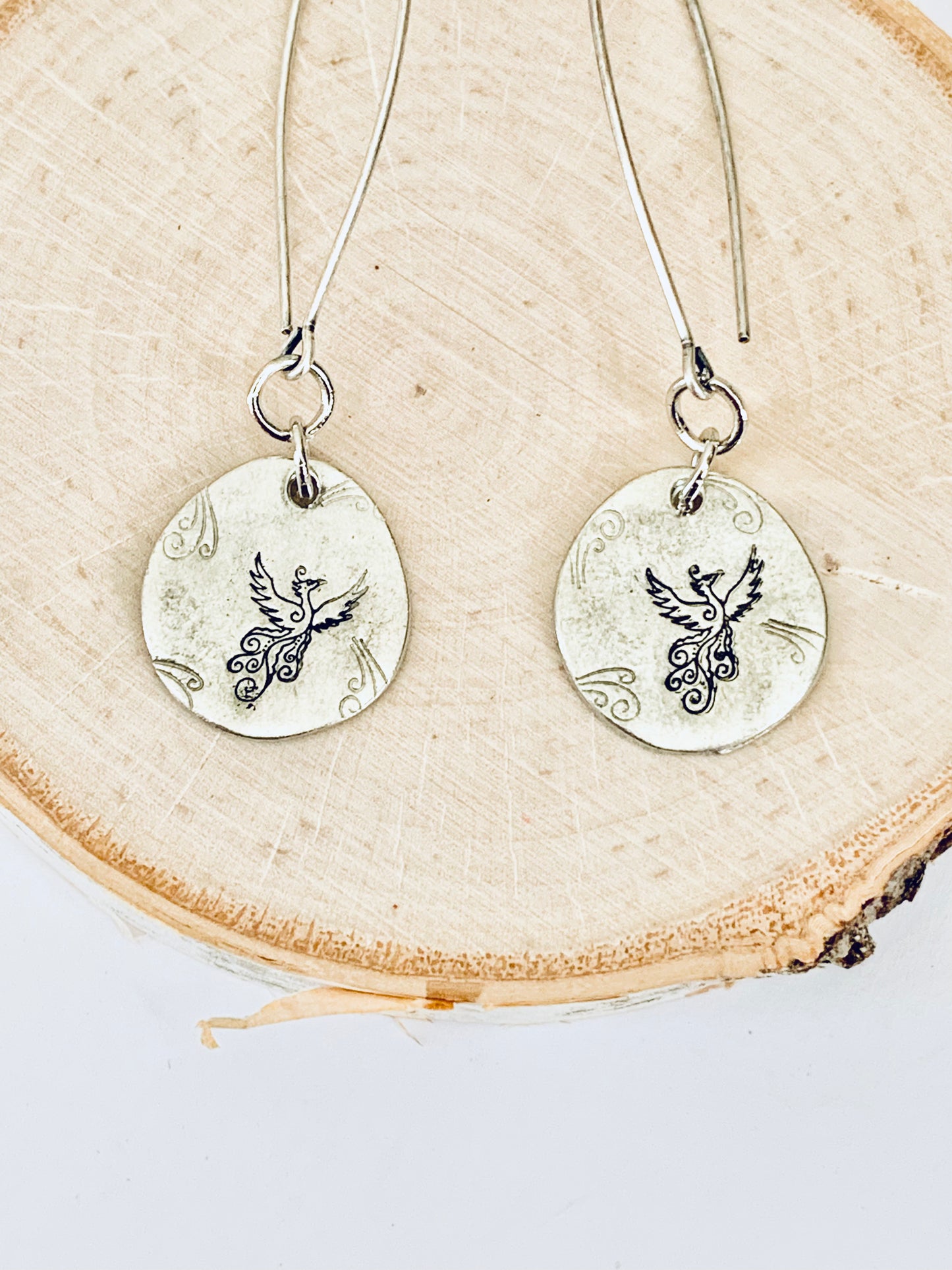 Phoenix Bird Earrings - Pewter