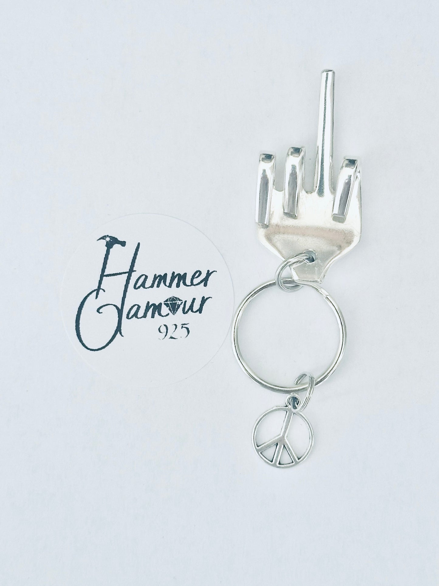 Middle Finger Keychains Made from Vintage Fork. Includes Peace Sign Charm