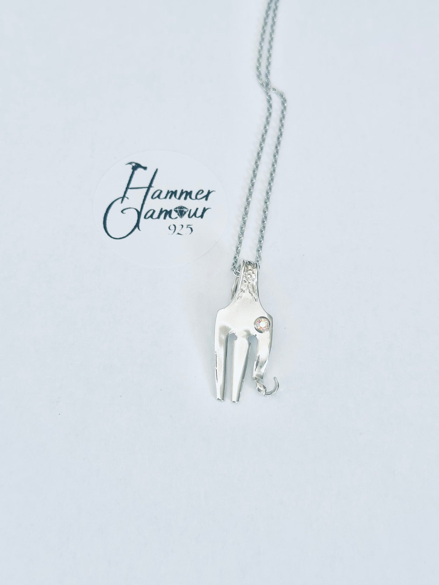 Baby Elephant Necklace, made from Vintage .925 Silver Plated Cocktail Fork