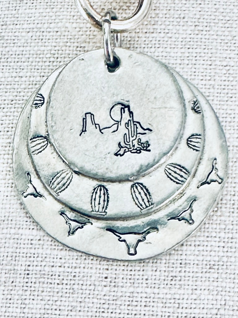 Pewter Necklace, Hand Stamped Desert Scene