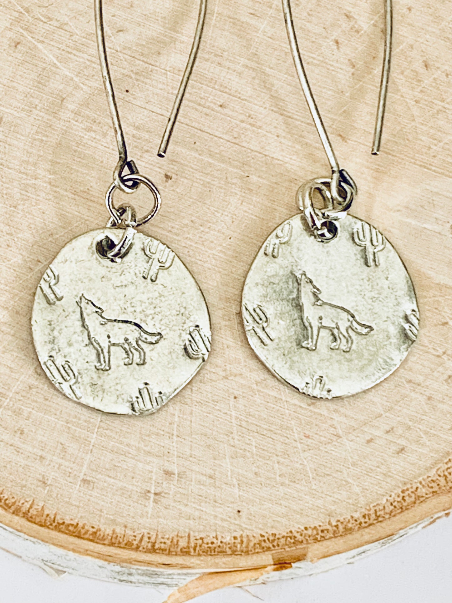 Howling Wolf Earrings - Pewter, Southwestern Cactus Style