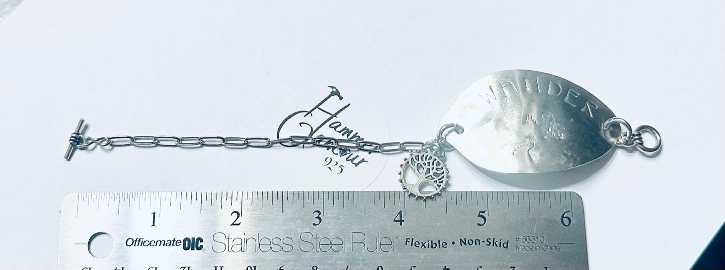 Spoon Bracelet, Adjustable, Hand Stamped & Silver Plated, Paperclip Chain