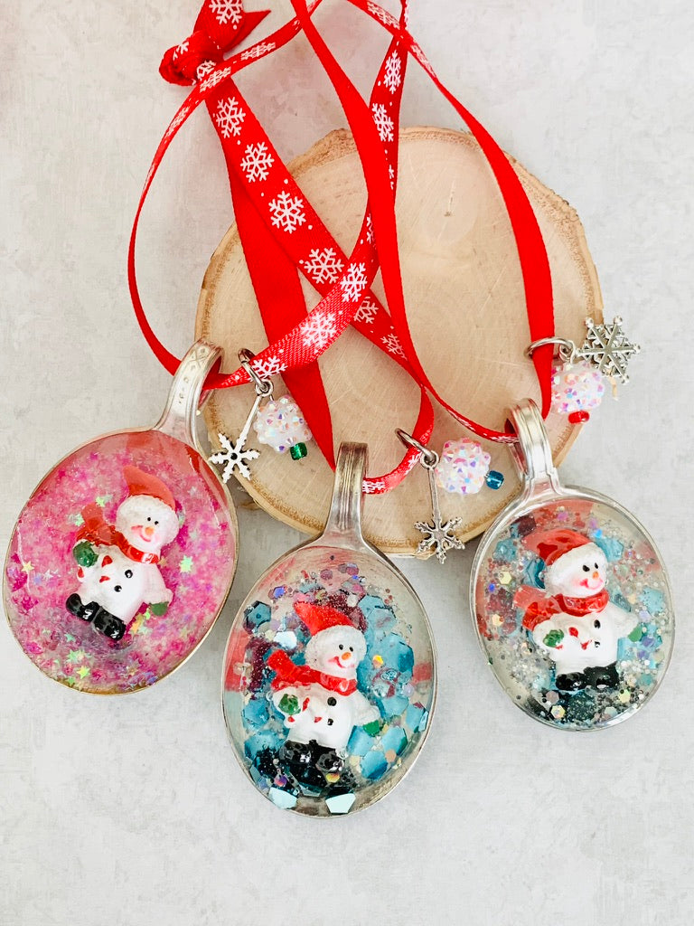 Spoon Bowl Ornaments, Santa Hat Snowman