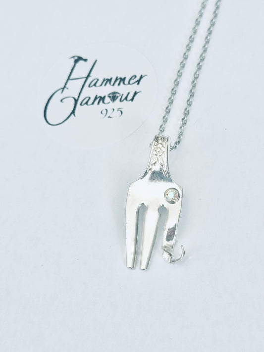 Baby Elephant Necklace, made from Vintage .925 Silver Plated Cocktail Fork