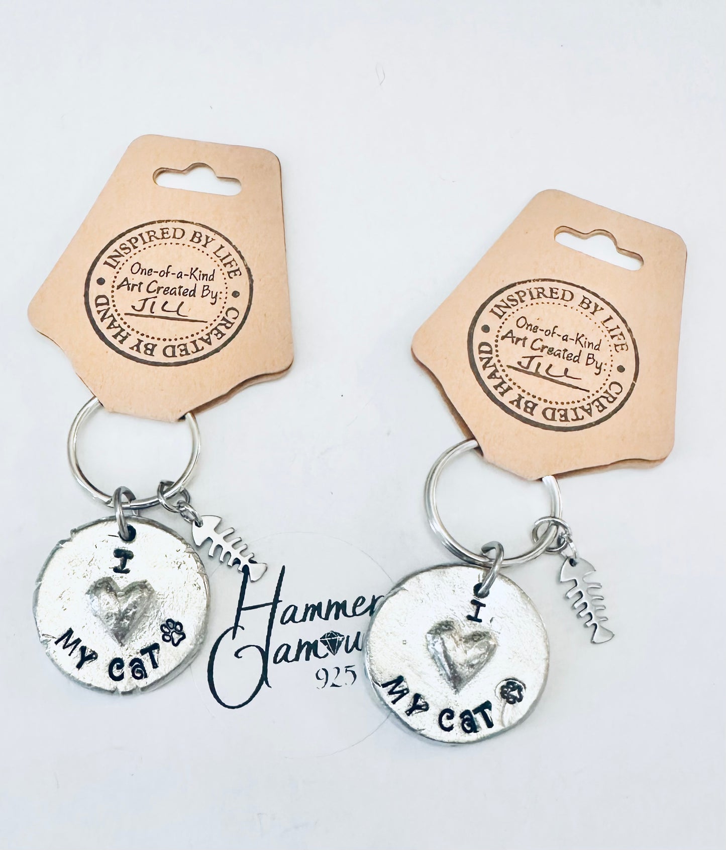 Pewter Heart Keychains, Cats