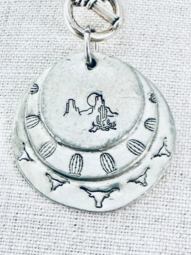 Pewter Necklace, Hand Stamped Desert Scene