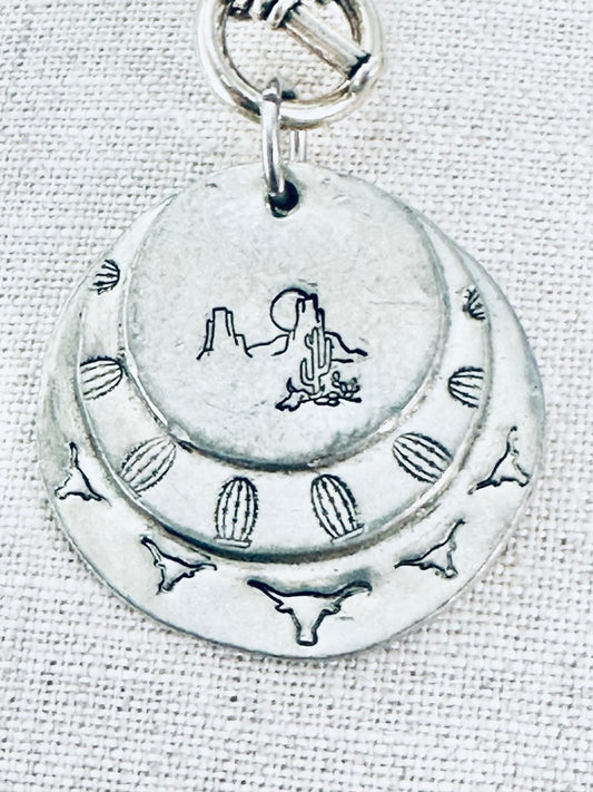 Pewter Necklace, Hand Stamped Desert Scene