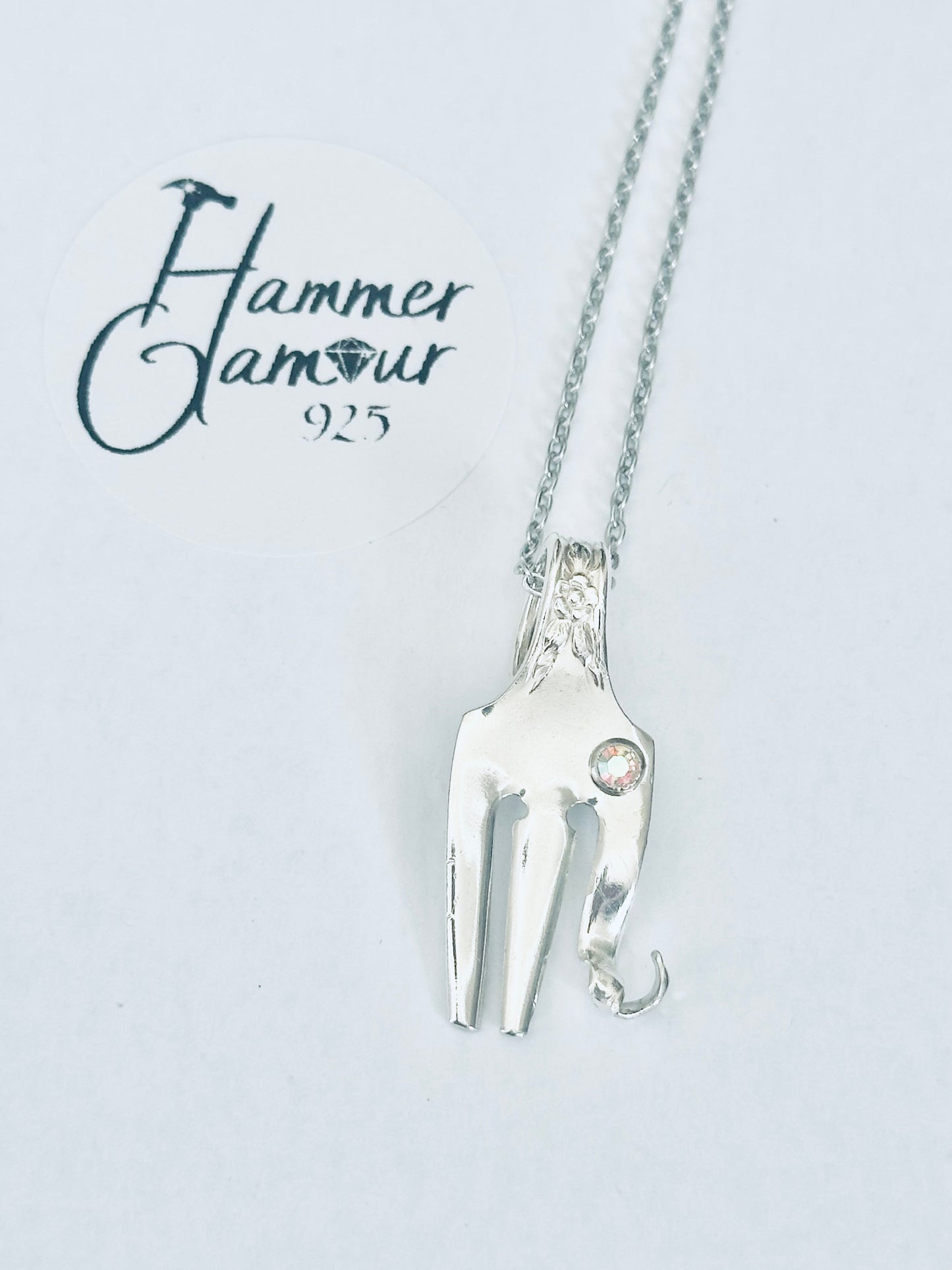 Baby Elephant Necklace, made from Vintage .925 Silver Plated Cocktail Fork