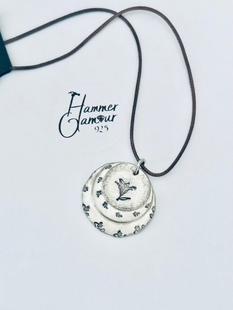 Pewter Necklace, Hand Stamped Tiger Lily