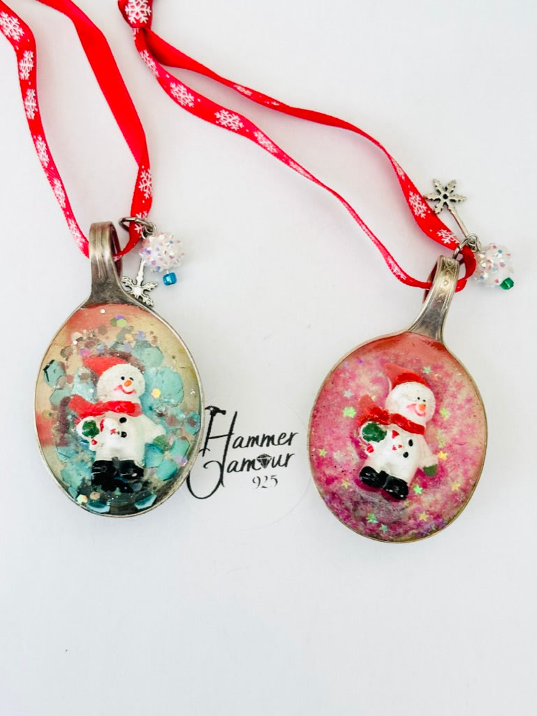 Spoon Bowl Ornaments, Santa Hat Snowman