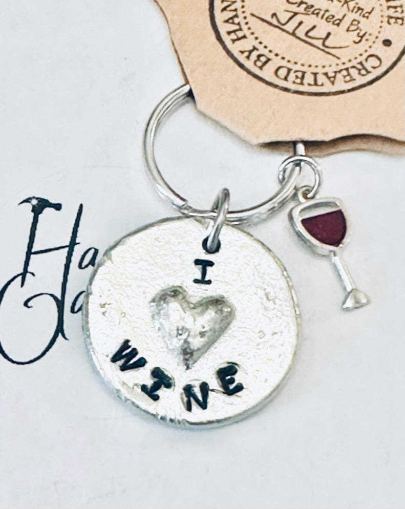 Pewter Heart Keychains, Wine