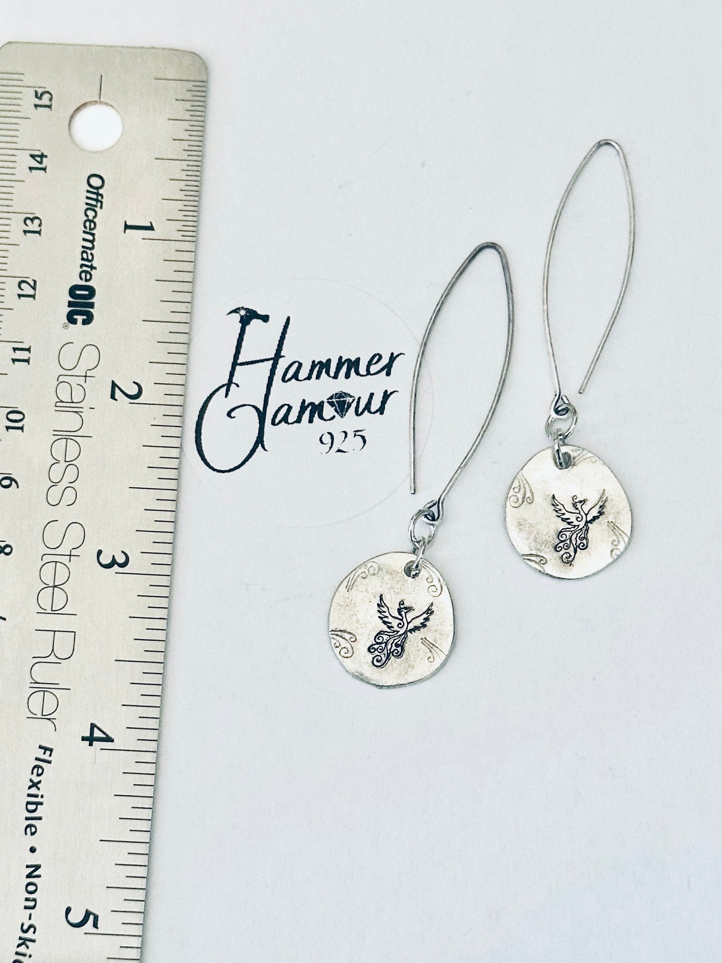 Phoenix Bird Earrings - Pewter