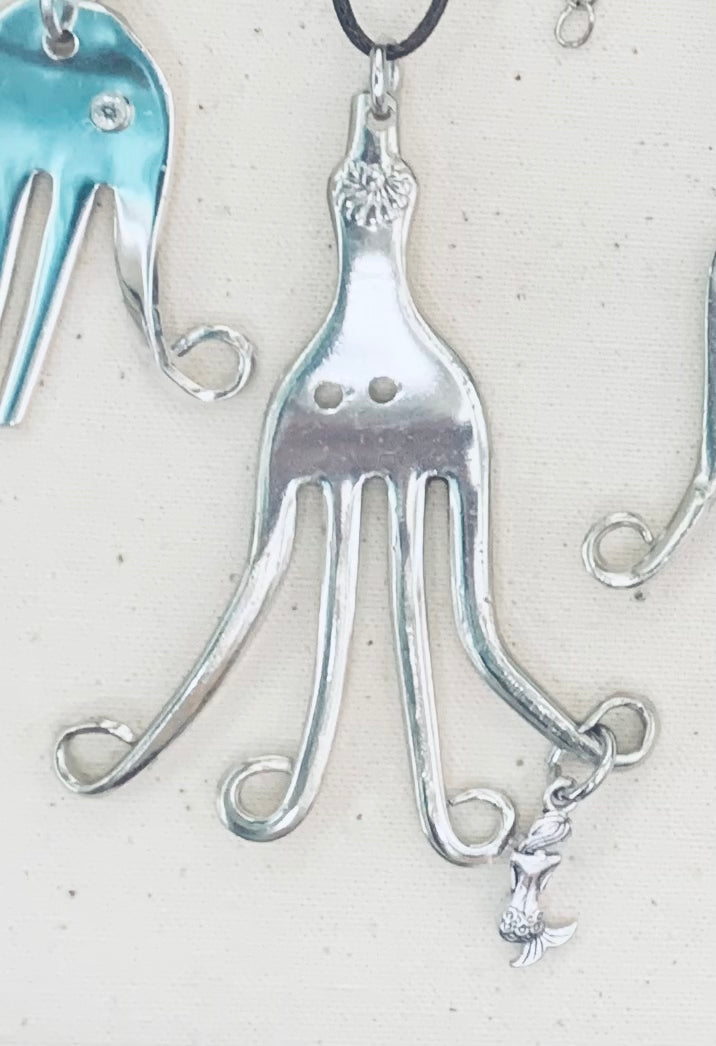 Octopus Necklace, made from Vintage .925 Silver Plated Fork, Handmade, Original Design