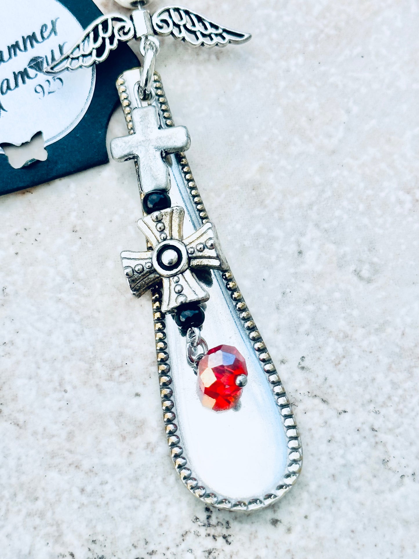 Spoon Handle Keychains, Purse Charm, Hand Stamped. White Skull with Crosses