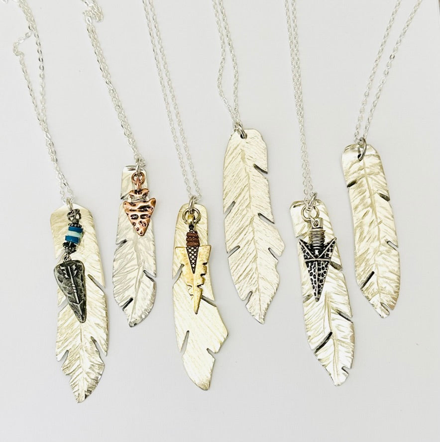 Feather Necklace, Vintage Silver